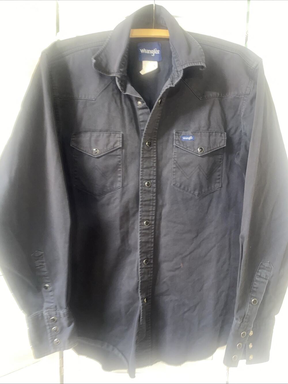 90s Wrangler Shirt Men’s Black Twill Snap Front Western Rodeo Casual Large